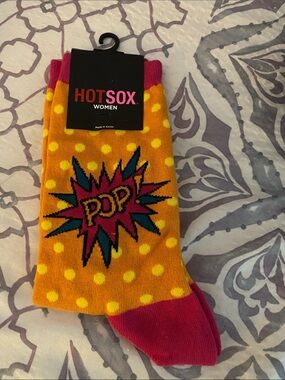 Hot Sox Women Yellow Polka Dot 'POP' Crew Socks with Pink Accents
